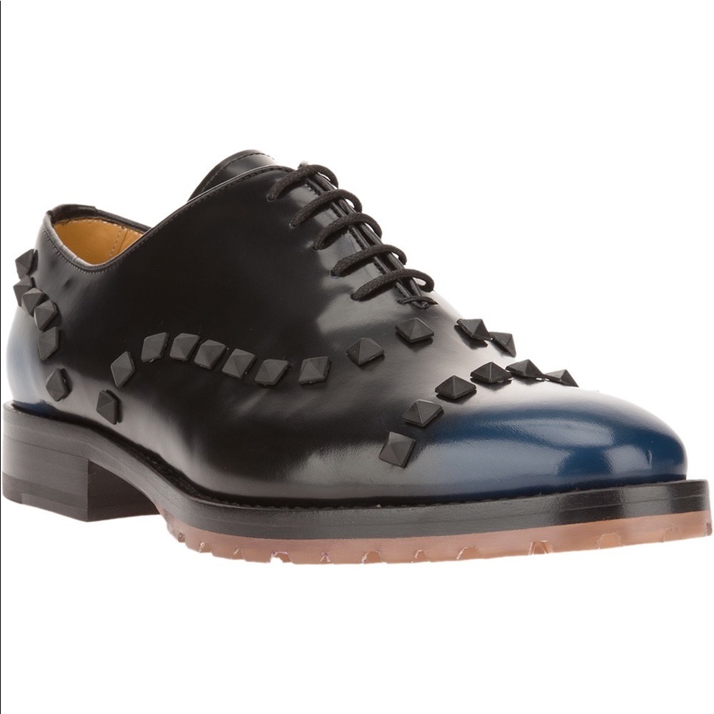 Designer Valentino Garavani Men's Studded Black & Blue Laceup Oxford Shoes